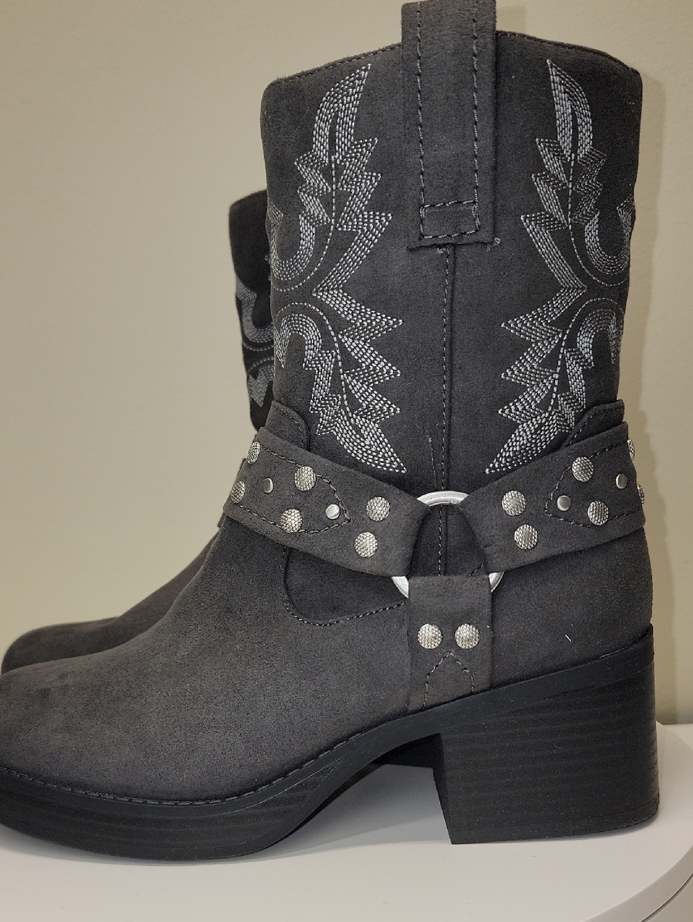 SUN + STONE NEW! CHARCOAL MOTO MIDSHAFT BOOTIES